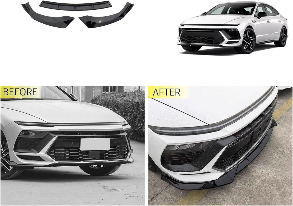 Car Accessories Compatible with Hyundai Sonata 1.5T SE，SEL，SEL Convenience/Hybrid Limited 2024 2025 Front Lip Spoiler Body Kit Spoiler Splitter Molding Cover Trim ABS 3PCS(Black)