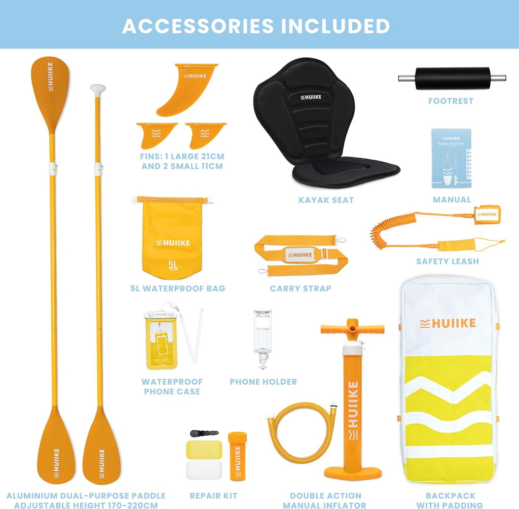 HUIIKE Inflatable Paddle Board for Adults with Accessories Included, Oar, Fins, Pump. Stand Up Paddleboard Great Stability and Resistance. 10' x 33' x 5.9', Maximum Load 286 lb