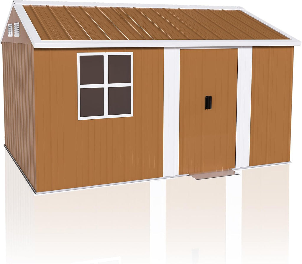 ZMAD 12x8 FT Heavy-Duty Metal Storage Shed with Doors, Windows & Ventilation - Weatherproof Outdoor Garden Shed for Backyard, Lawn and Tool Organization (8x12)