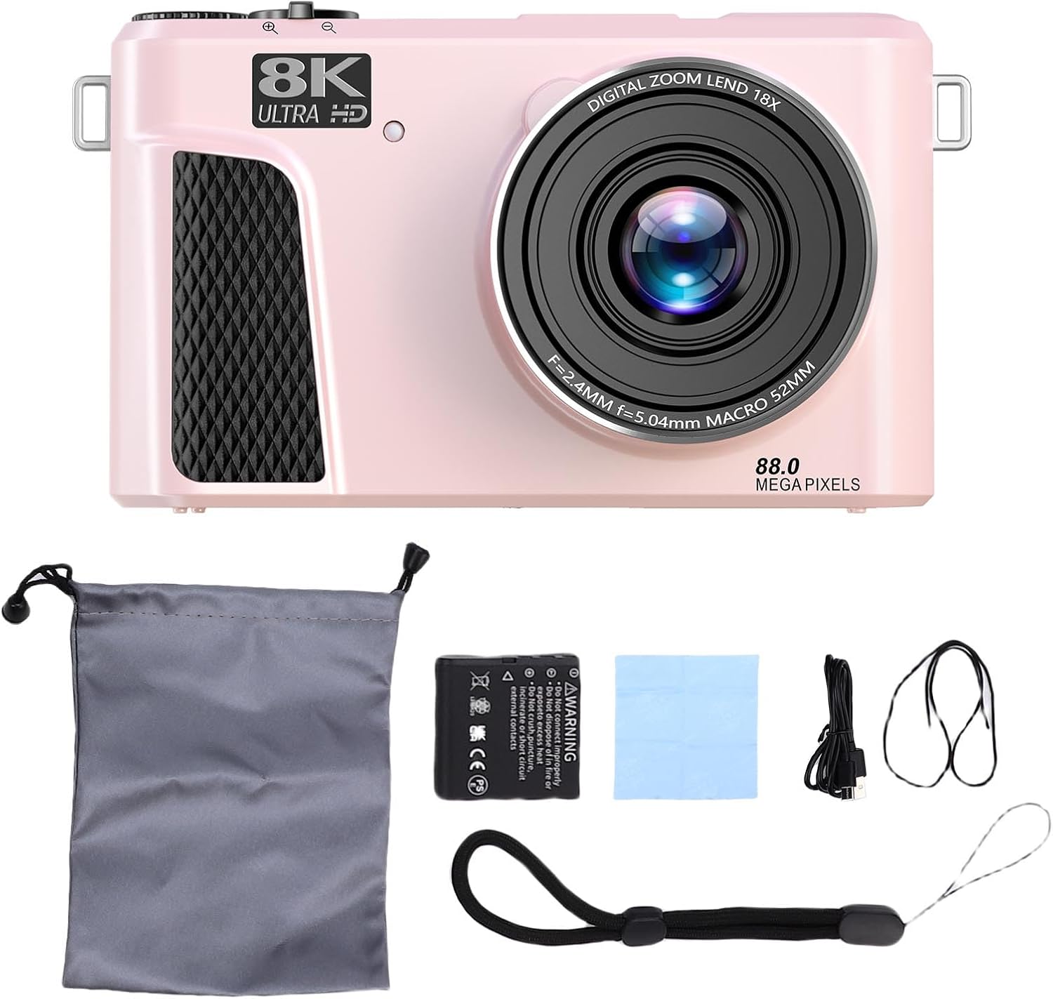 PUSOKEI 8K Digital Camera, Auto Focus 88MP Cameras for Photography, 18x Zoom WiFi Vlogging Camera, 3 inch Flip Screen, with Webcam Mode, Filter, Multiple Filters LED Fill Light (Pink)