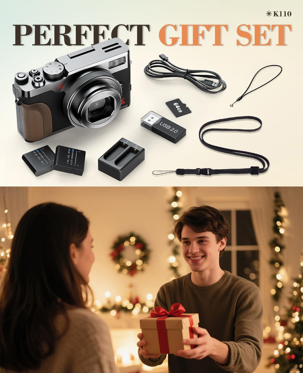 5K 64MP Digital Cameras for Photography - 18X Zoom Autofocus with 180° Flip Screen, 64GB Card & 2 Batteries, Travel Vlogging Camera for YouTube Beginners MC-US-K100C-BS-N5-A-2512