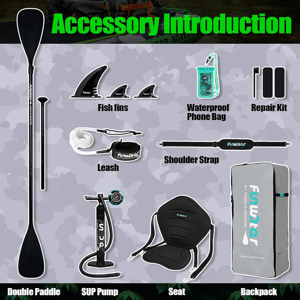 FunWater Inflatable Stand Up Paddle Board with Premium SUP Paddleboard Accessories, Anti-Slip EVA Deck, 11'6''/11'/10'6'' Paddle Boards for Adults & Youth of All Skill Levels