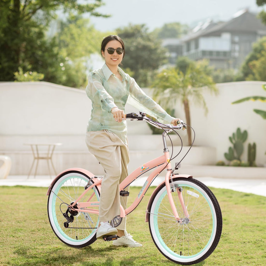 ACEGER Girls Beach Cruiser Bike for Kids 5-13 Years Old, 16' 18' 20' 24' Single Speed Kids Bicycle Included Coaster Brake, Front and Rear Reflectors, 24' 7 Speeds with Dual Brakes