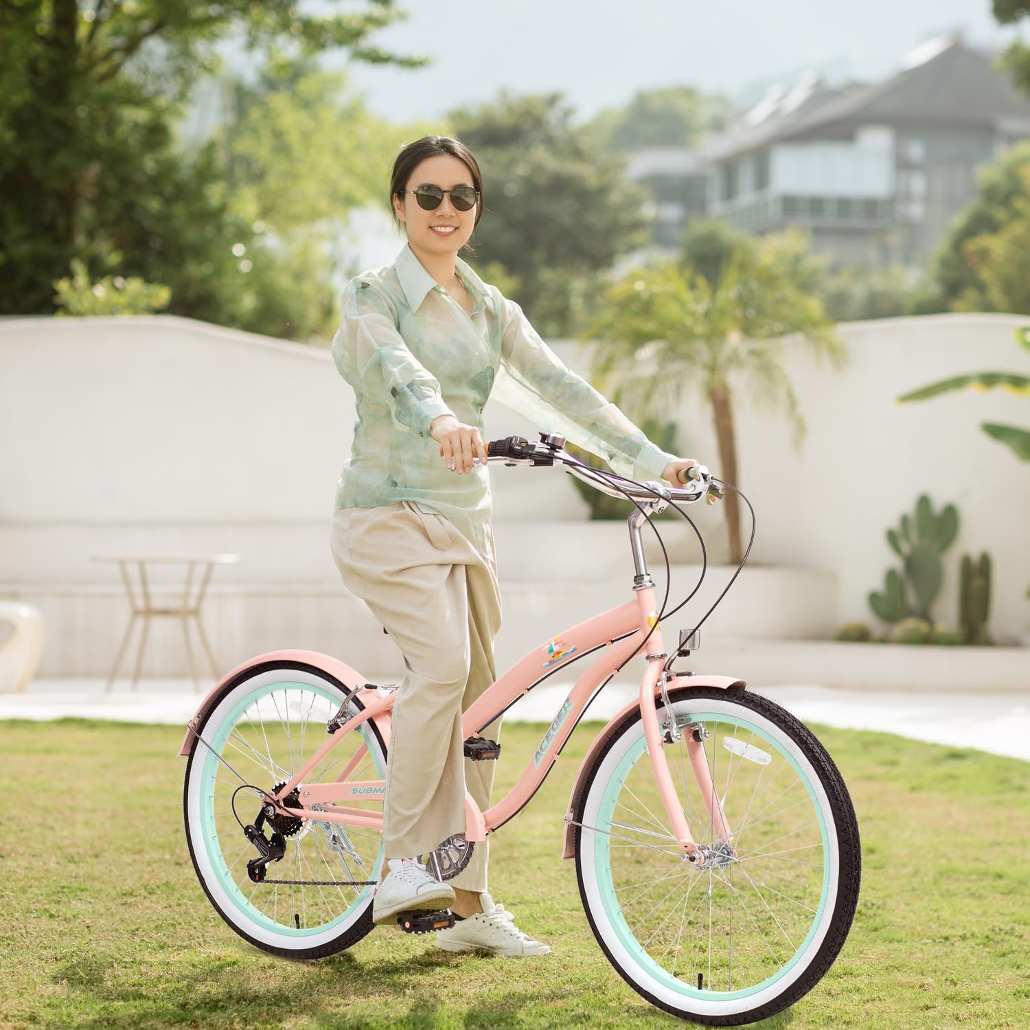 ACEGER Girls Beach Cruiser Bike for Kids 5-13 Years Old, 16' 18' 20' 24' Single Speed Kids Bicycle Included Coaster Brake, Front and Rear Reflectors, 24' 7 Speeds with Dual Brakes