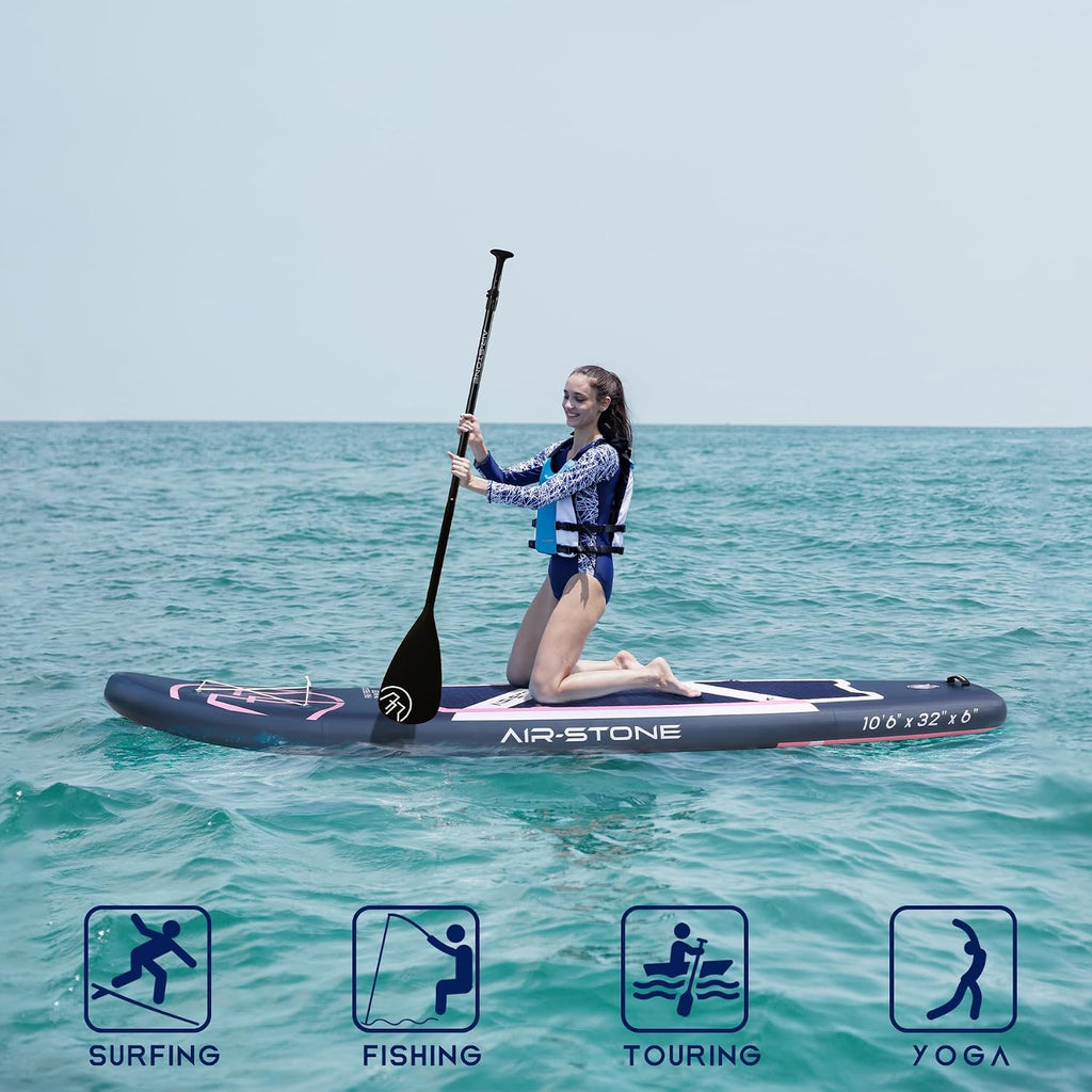 AIR-STONE 10'6' 450 lb Capacity，Inflatable Stand Up Paddle Board with sup Accessories Including Backpack, Repairing Kits, Non-Slip Deck, Leash, 3 Fins, Paddle and Hand Pump