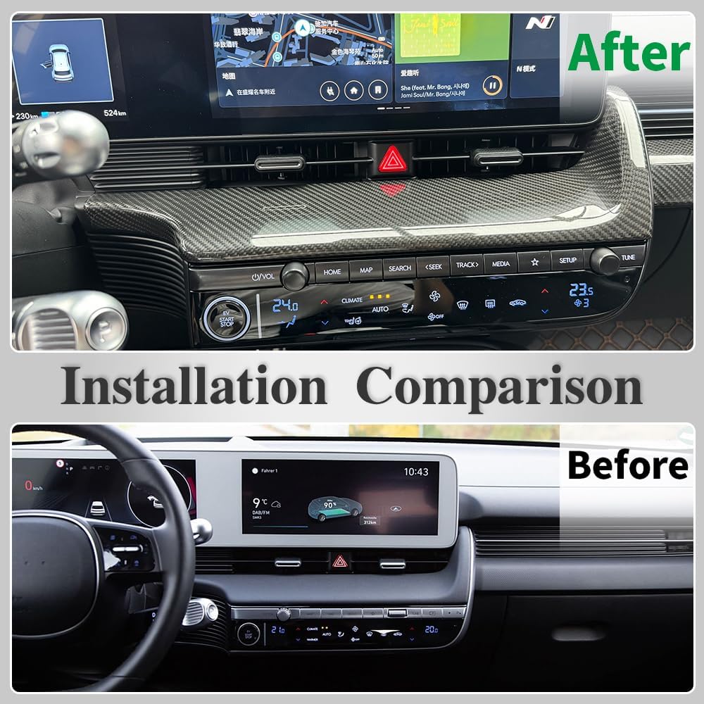 Genuine Carbon Fiber Center Consoles Dashboard Trin for Hyundai Ioniq 5 N Line N NE Limited XRT SEL Long Range 2022 2023 2024 2025 (Glossy Carbon)