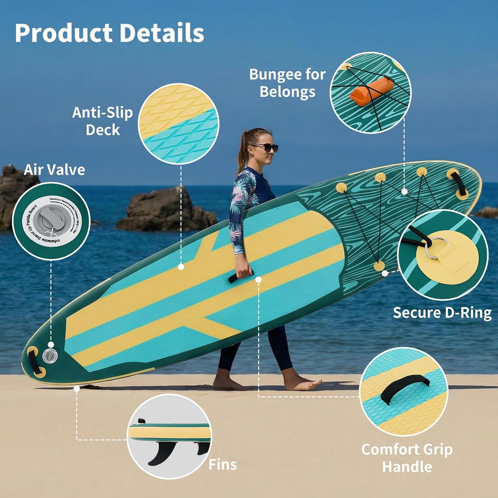 Sweetcrispy Inflatable Stand Up Paddle Board with Premium SUP Paddleboard Accessories,2-in-1 Paddle,Wide Stable Design,Non-Slip Comfort Deck for Adults & Youth of All Skill Levels