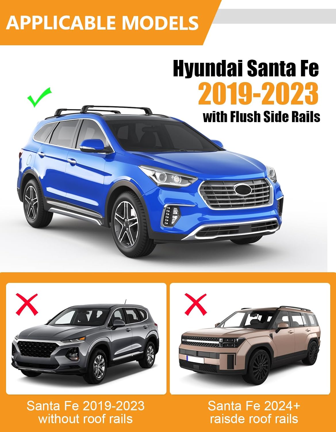 KINGGERI 330lbs Roof Rack Cross Bars Fit for 2019-2023 Hyundai Santa Fe & Santa Fe Hybrid, Lockable Heavy Duty Full Metal Aluminum Roof Rack Cross Bars Cargo Hauler Bag Luggage Kayak Car Accessories