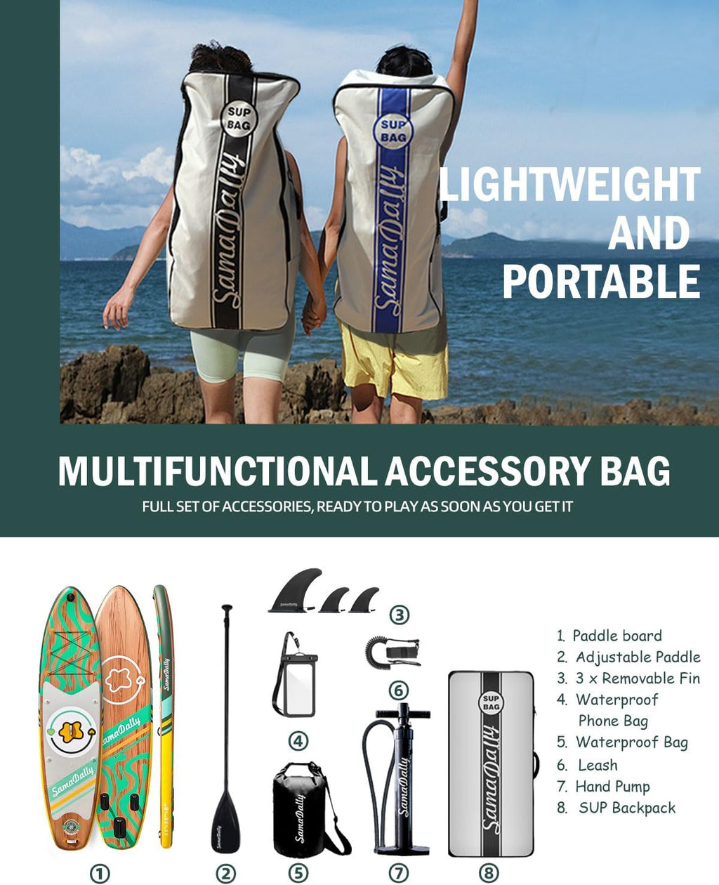 11'Stand Up Paddle Boards Surf Control with Premium SUP Board Accessories Backpack & Removable Fins, 34' Wide Inflatable Paddle Boards of All Skill Levels