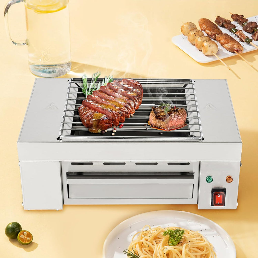 Indoor Electric BBQ Grill, Smokeless Electric Grill with Adjustable Temperature, Suitable for Cafe Restaurant Party Buffet 120V1500W