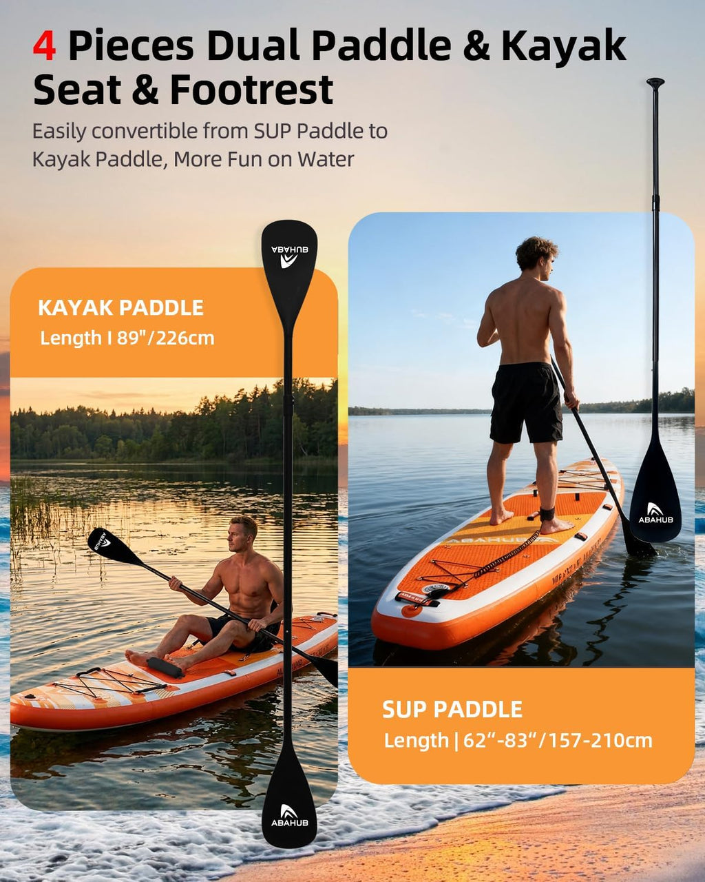 Abahub Inflatable SUP, Wide 10'6' x 31'/34' iSUP, Standup Paddleboard with Adjustable SUP Kayak Paddle, for Yoga, Paddle Board, Kayaking, Surf, Canoe, Fishing
