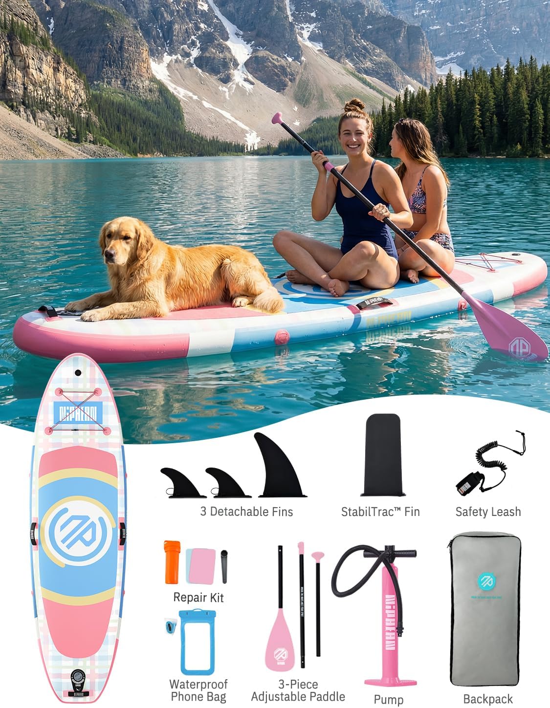 Niphean（Ultra-Light） Inflatable Paddle Board with StabilTrac Fin and Durable SUP Accessories, 10' Stand Up Paddle Boards for Adults & Youth, Versatile Yoga Paddle Board, Gift Ideas
