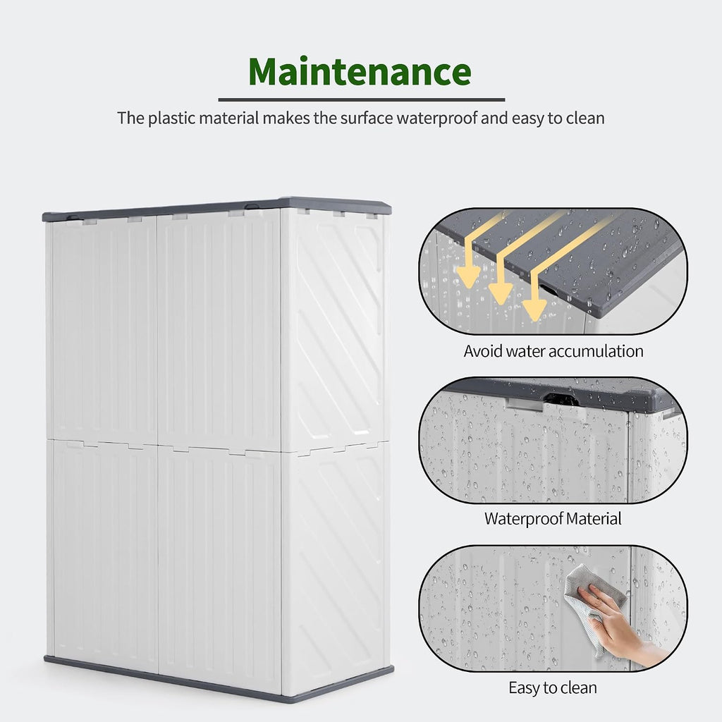 Macrout 50 Cu.Ft Plastic Outdoor Storage Cabinet with Shelves, 4.3 x 2.5 ft Waterproof Resin Outdoor Storage Shed with Floor, Lockable Vertical Shed for Garden and Patio