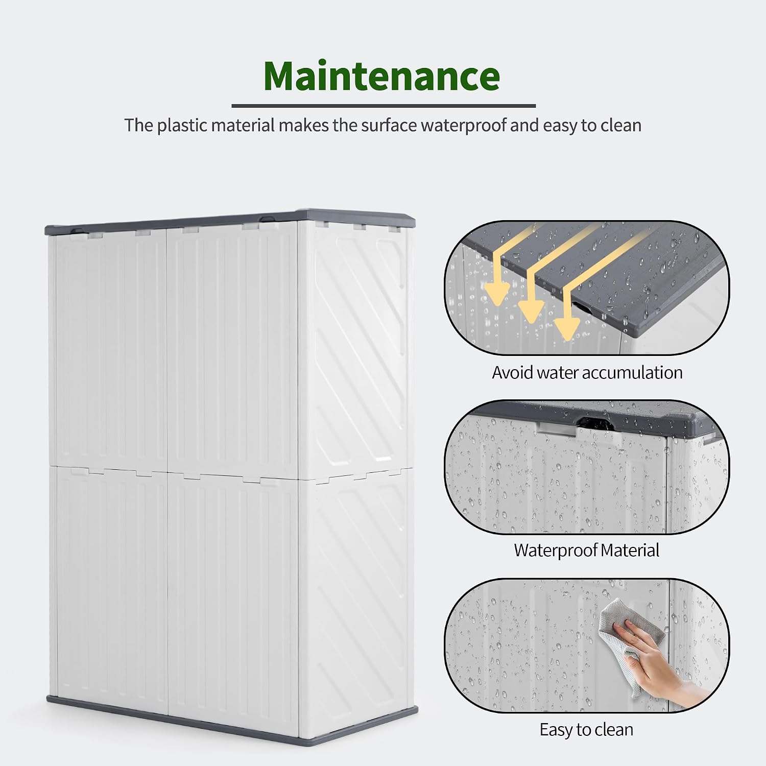 Macrout 50 Cu.Ft Plastic Outdoor Storage Cabinet with Shelves, 4.3 x 2.5 ft Waterproof Resin Outdoor Storage Shed with Floor, Lockable Vertical Shed for Garden and Patio