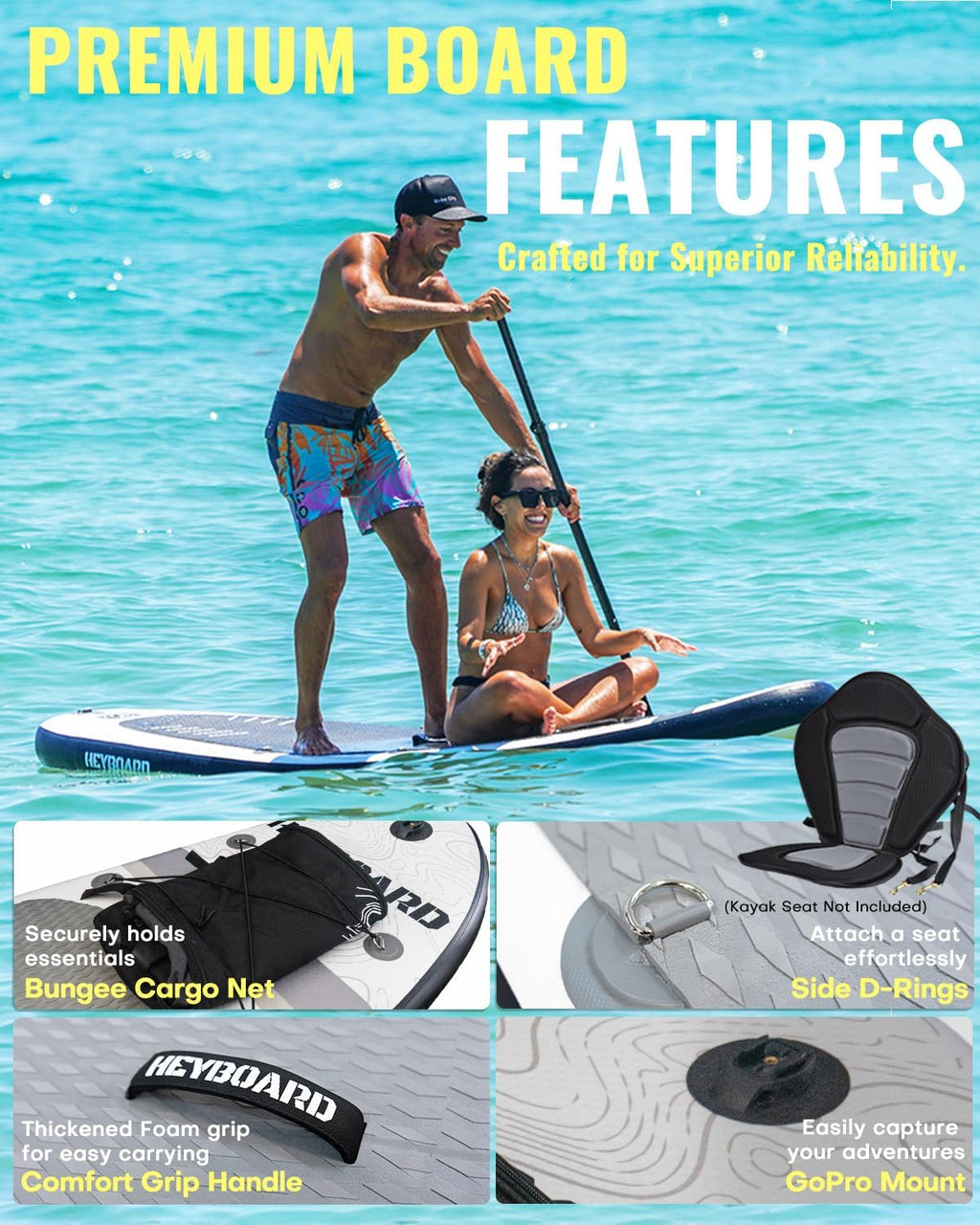 HEYBOARD Inflatable Stand Up Paddle Board 10'6'×32'×6' Standup Paddleboard with Premium SUP Accessories & Backpack, Non-Slip Deck, Waterproof Bag, Leash, Paddle, Hand Pump