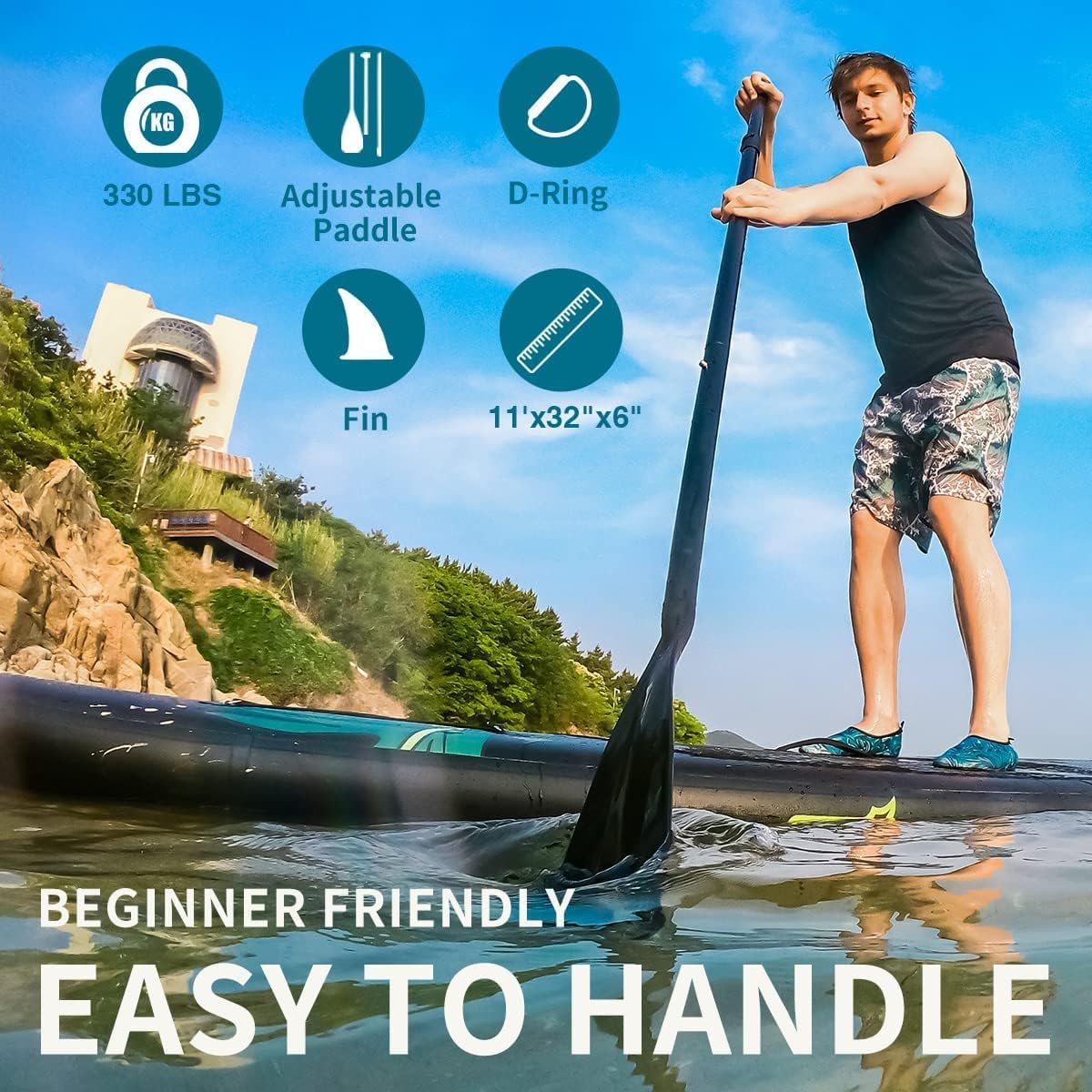 Inflatable Stand Up Paddle Board, 11ft 10'6' Paddle Board for Adults & Youth, Durable SUP Accessories with Non-Slip Deck, Dual Hand Pump,10L Dry Bag,108L Backpack