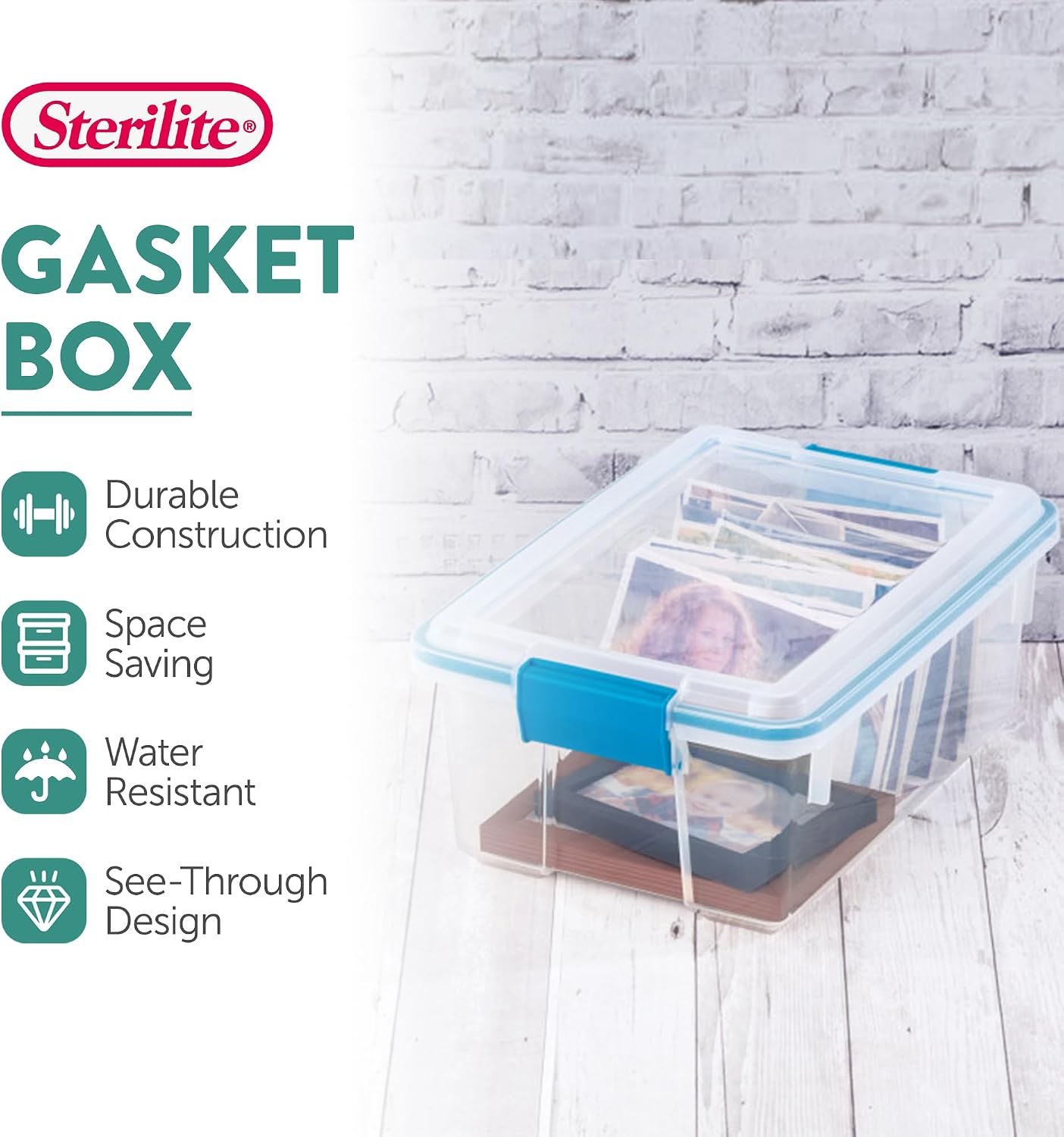 Sterilite 18-Pack Gasket Box, Weather-Resistant Storage Bins with Latching Lids, 12 Quart - Heavy-Duty Organizing Containers for Closet, Bathroom, and Office