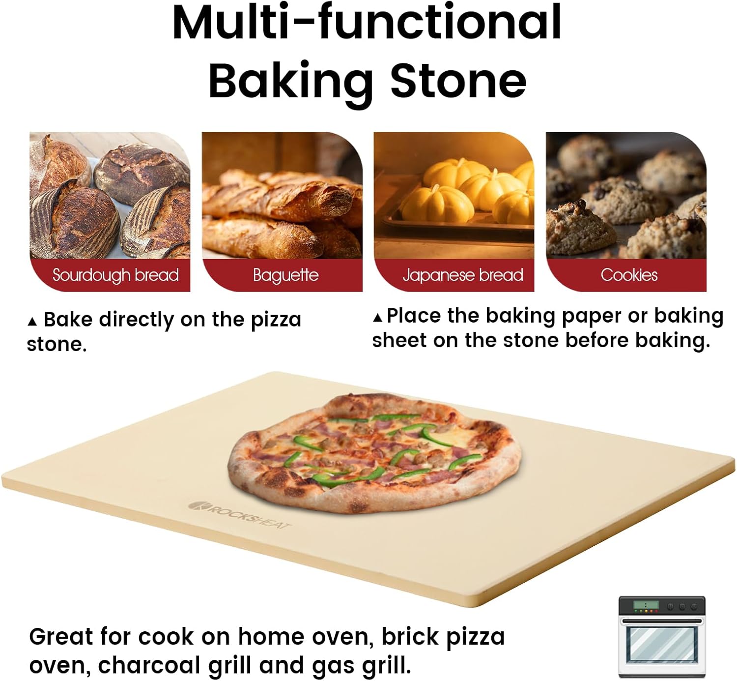 Pizza Stone, Rectangular Extra Large 23.6' x 15.8' x 0.6' Pizza Stones for Oven Grill, Industrial Commercial Heavy Duty Cordierite Baking Stone for Pizza Bread, Pizza Accessories, 14.19 lbs