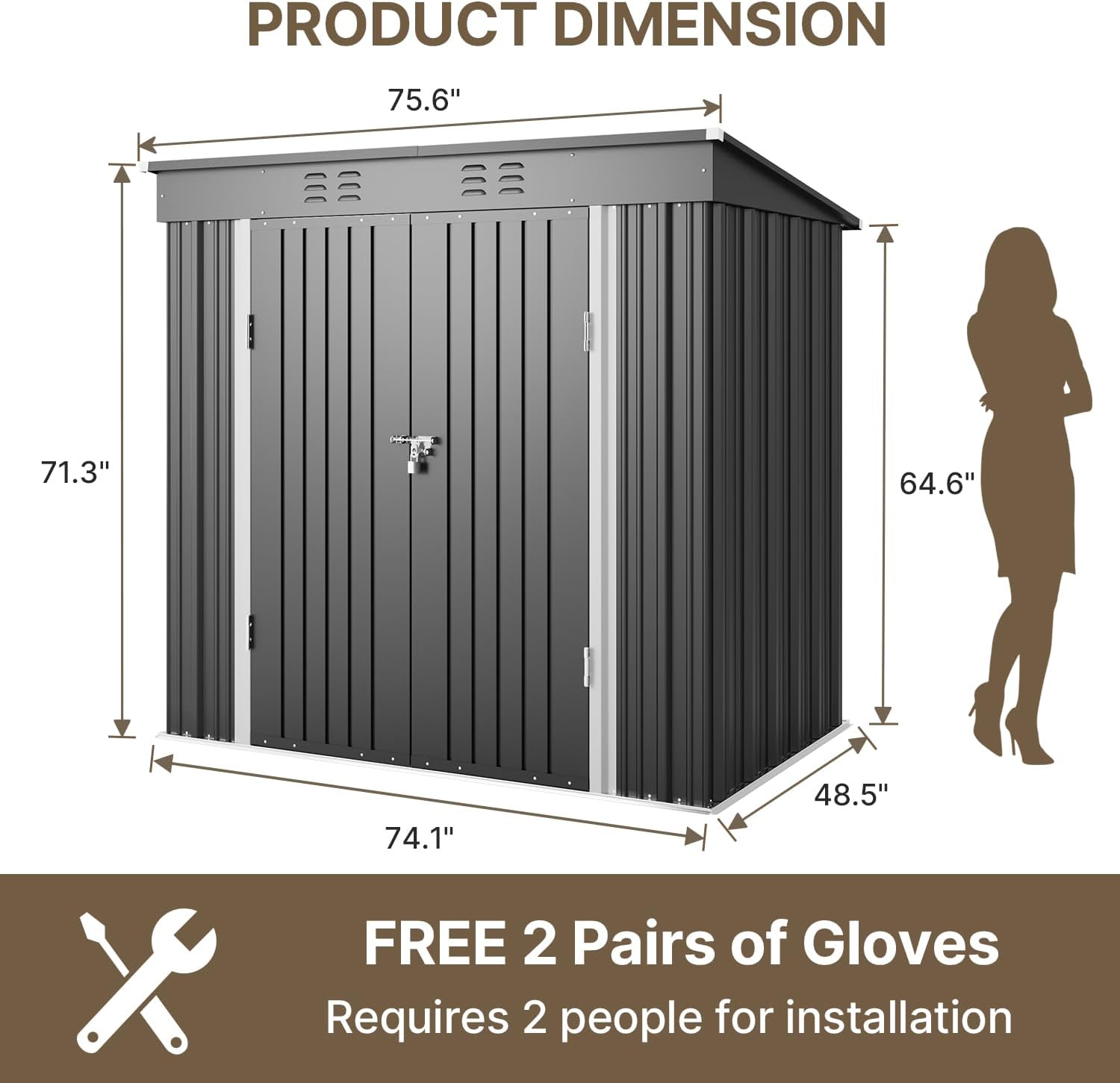 Bealife 6' x 4' Outdoor Storage Shed Clearance, Metal Outdoor Storage Cabinet with Double Lockable Doors, Waterproof Tool Shed, Backyard Shed for Garden, Patio, Lawn (Dark Gray)