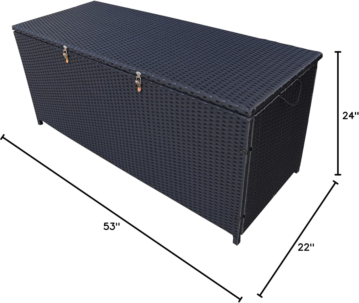 Oakland Living Dark Black Indoor and Outdoor Balcony Patio Deck Porch Pool 113 Gallon Wicker Storage Box Trunk Bin with Metal Frame