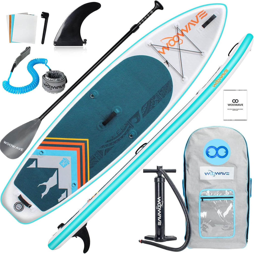 WOOWAVE Inflatable Stand Up Paddle Board 10'2'X32'X6' Wide Stance Non-Slip Deck, Premium SUP Accessories Including Hand Pump, Adjustable Paddle, Backpack, Surf Control Paddleboard for Youth and Adult