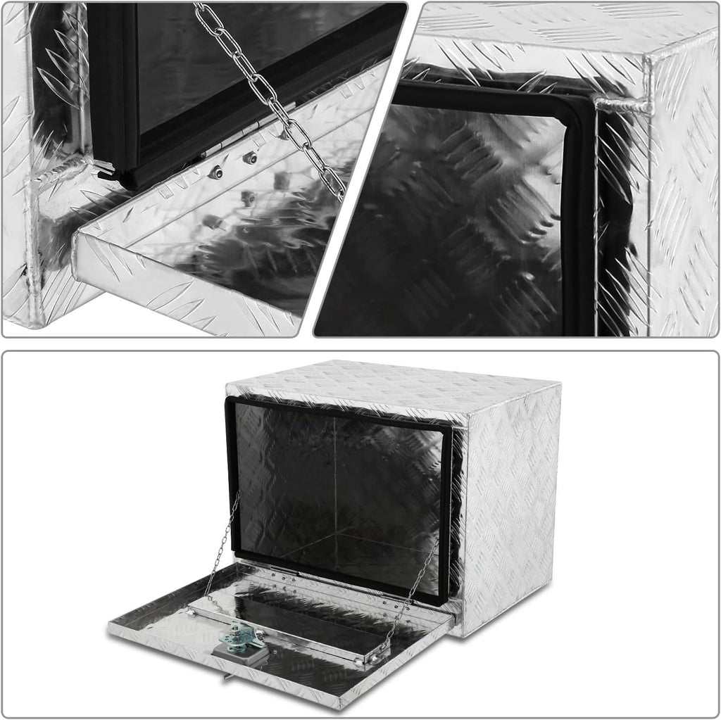 DNA MOTORING Lockable Tool Box for Truck Bed, Aluminum Storage Organizer w/Lock & Keys, 24' L X 18' D X 17.7' H Silver, TBOX-T5-003-ALU