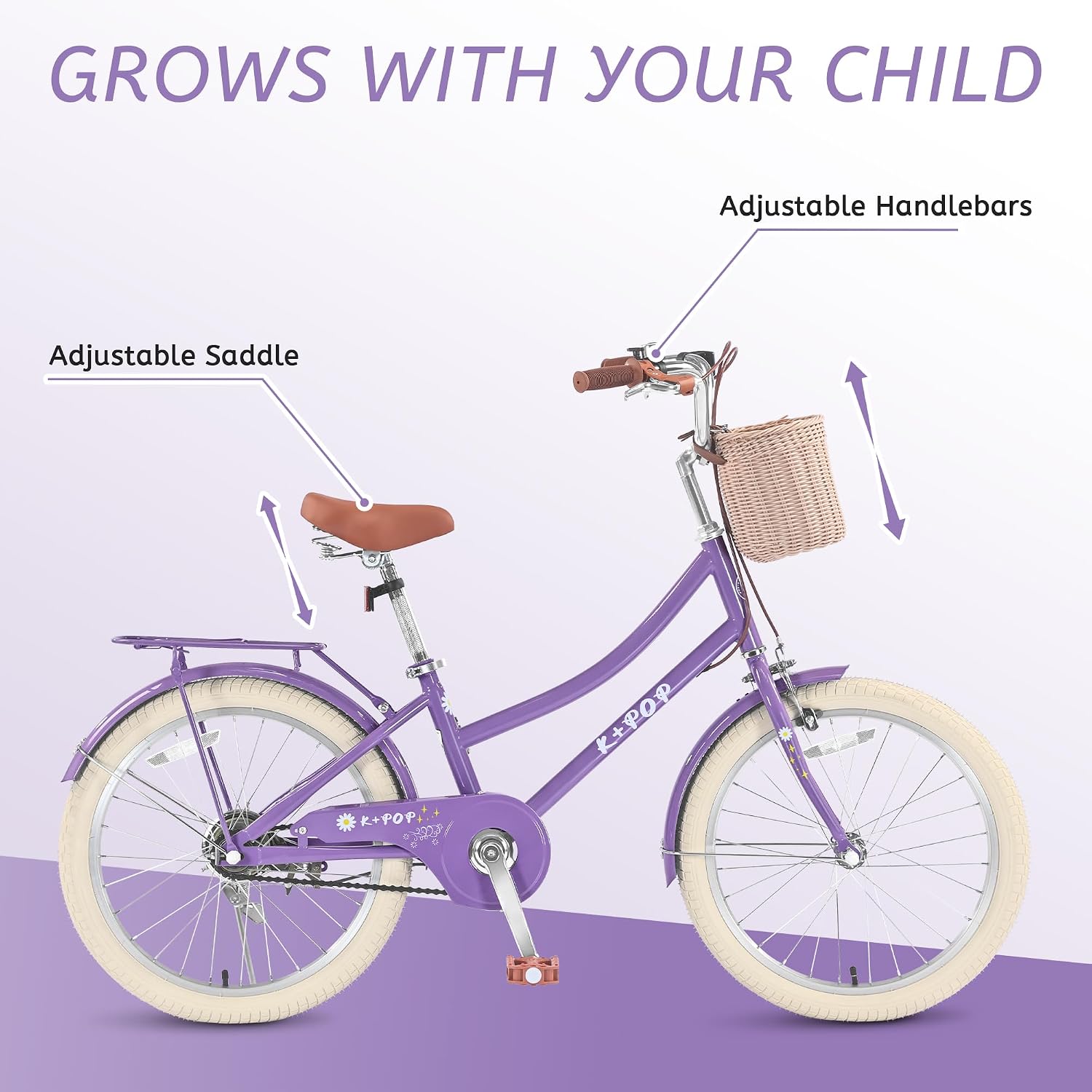 Girls Bikes Ages 8-12, 20 Inch Girls Bike Kids Bicycle with Basket, Lightweight Kids' Bicycles with Front and Rear Brakes, Cruiser Bike for Children, Multiple Colors