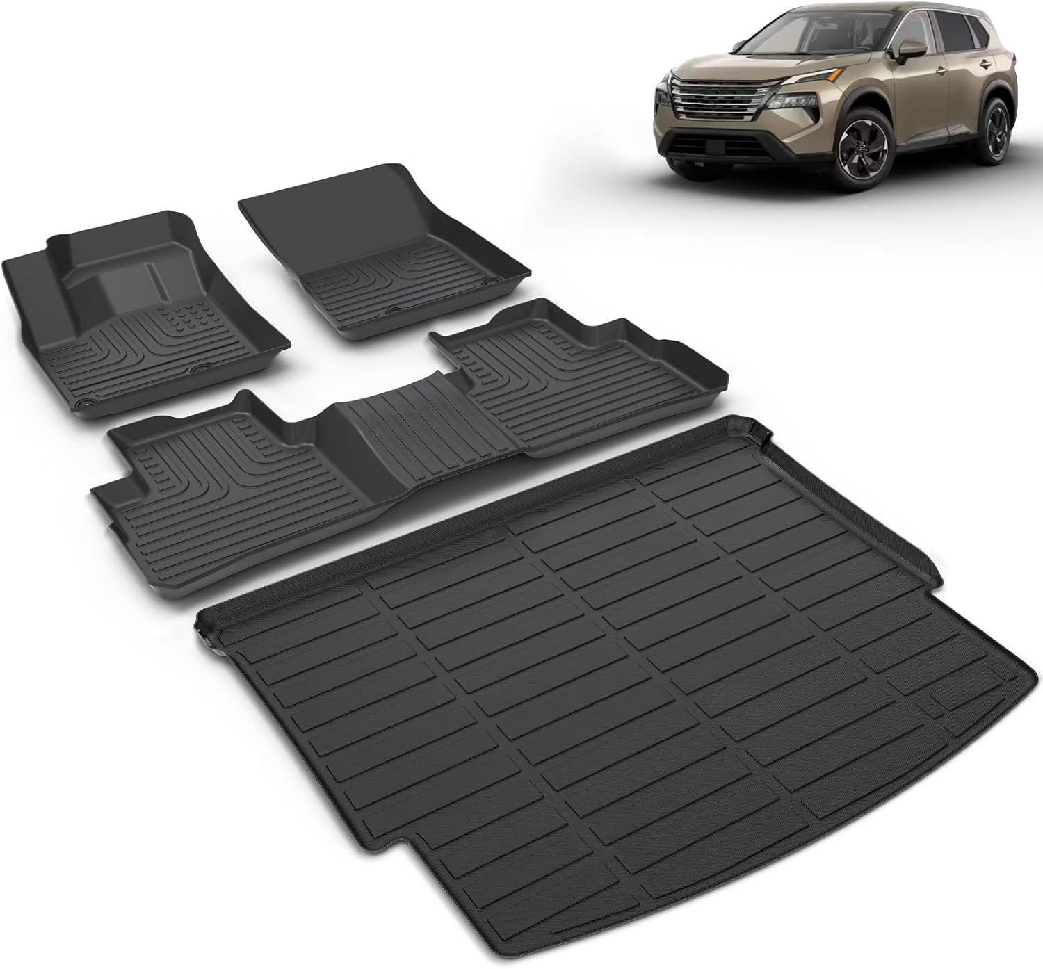All Weather Car Floor Mats & Cargo Liner Set Fit for Nissan Rogue | S | SV | SL | Platinum 2021-2025 2026 (Not Fit Sport) Car Cargo Mats Floor Liners Trunk Mat Rogue Floor Mats Accessories