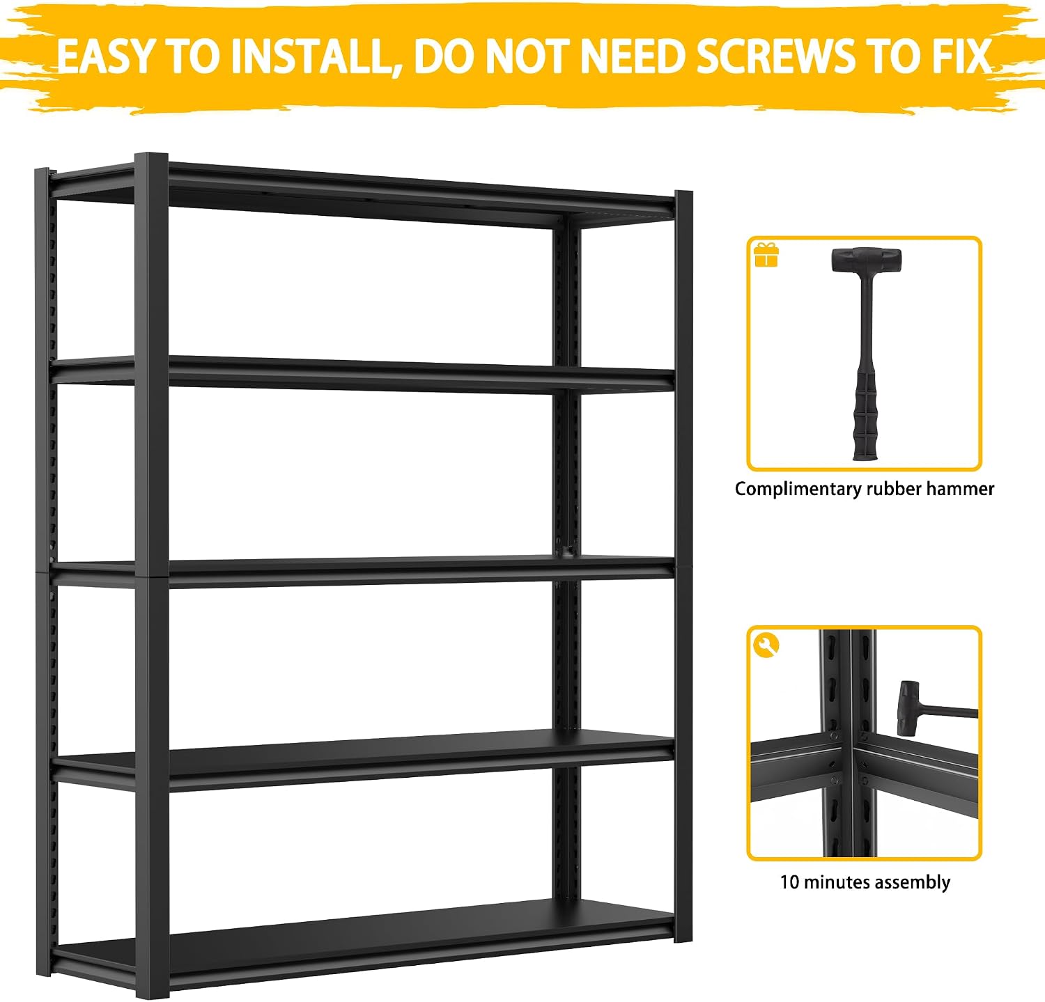 Heavy Duty Garage Shelving Units and Storage, 3000LBS 5 Adjustable Levels, 48″W Metal Shelving for Garage, 72″H Standing Shelf Units, Storage Rack for Garage Organization, 3Pack