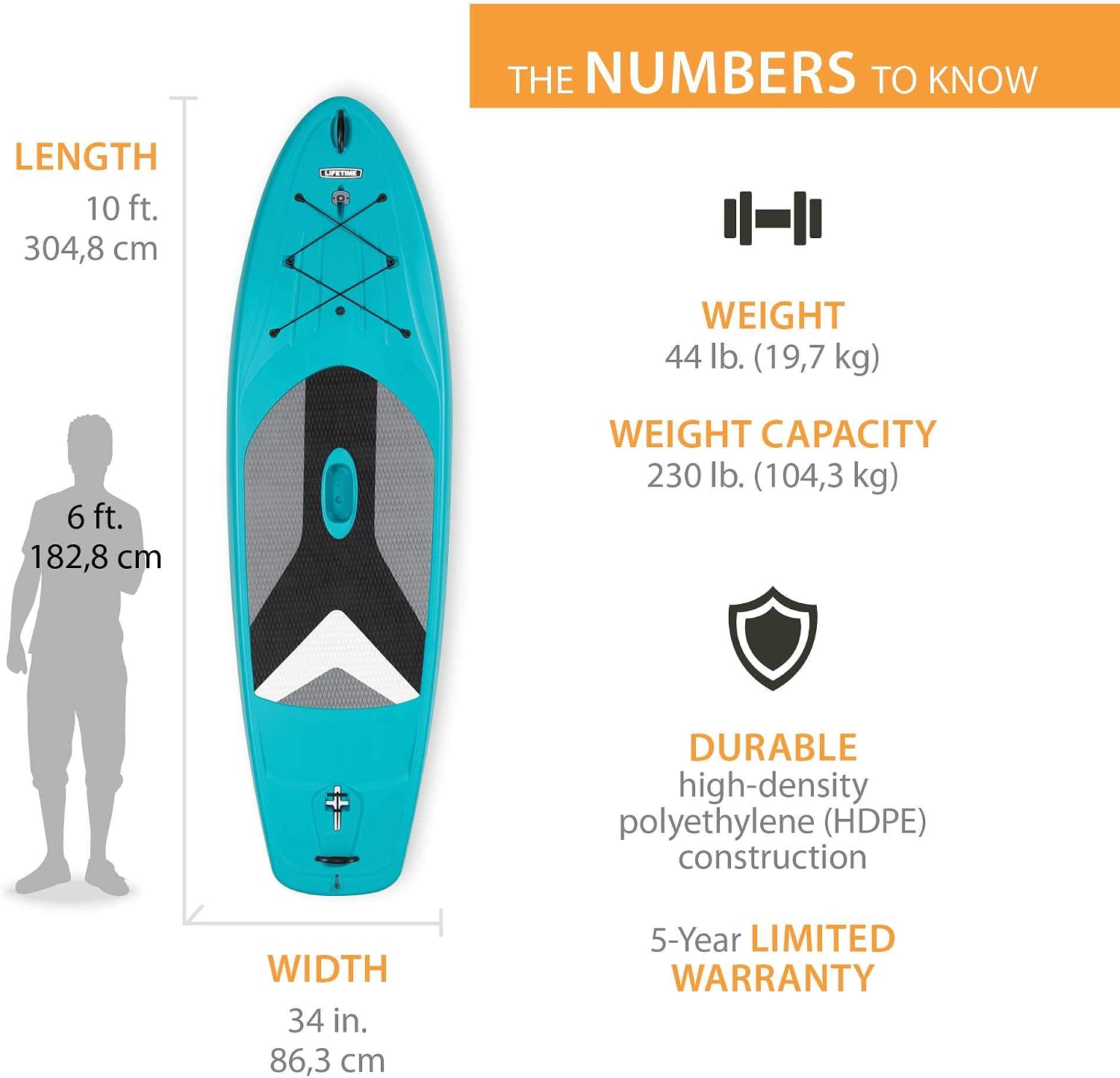Lifetime Horizon 100 Hardshell Stand-Up Paddleboard (Paddle Included), Teal