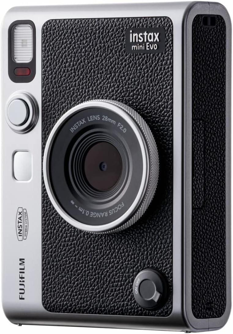 Fujifilm Instax Mini EVO Hybrid Digital/Instant Film Camera (Black) with Fujifilm Instax Mini Instant Film Pack (40 Exp) + Photo Box, Frames and Postcard Set Bundle