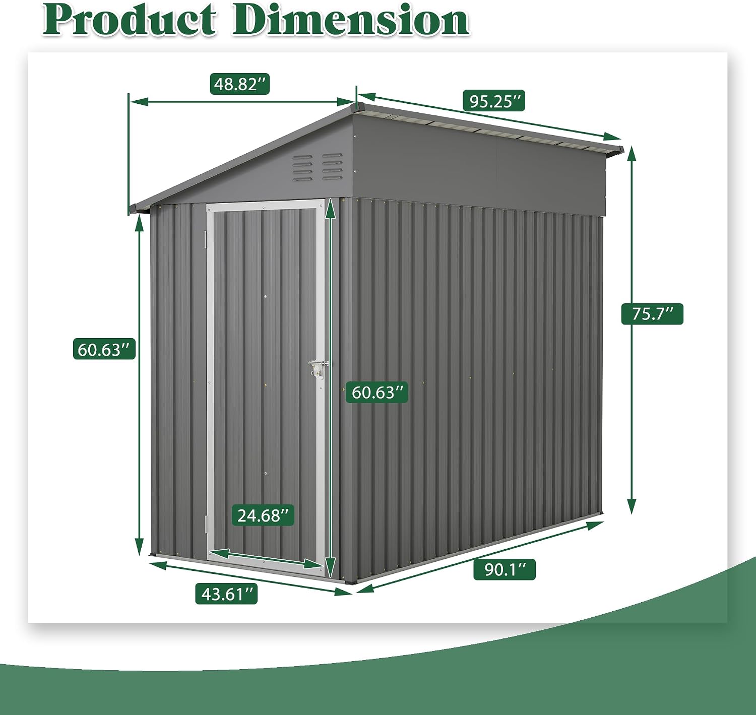 Lean to Storage Shed 4x8 FT Metal Sheds & Outdoor Storage Cabinet Lockable Tool Organization Bike Mower Shed Portable Outside for Garden Patio, Grey