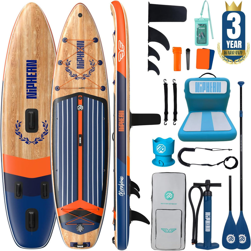 Niphean (Extra Large) Inflatable Paddle Board, SUP for 2+1 People/Family 500lbs Capacity Stand Up Paddle Board with SUP Accessories, StabilTrac Fin Non-Slip Paddleboard for Adults