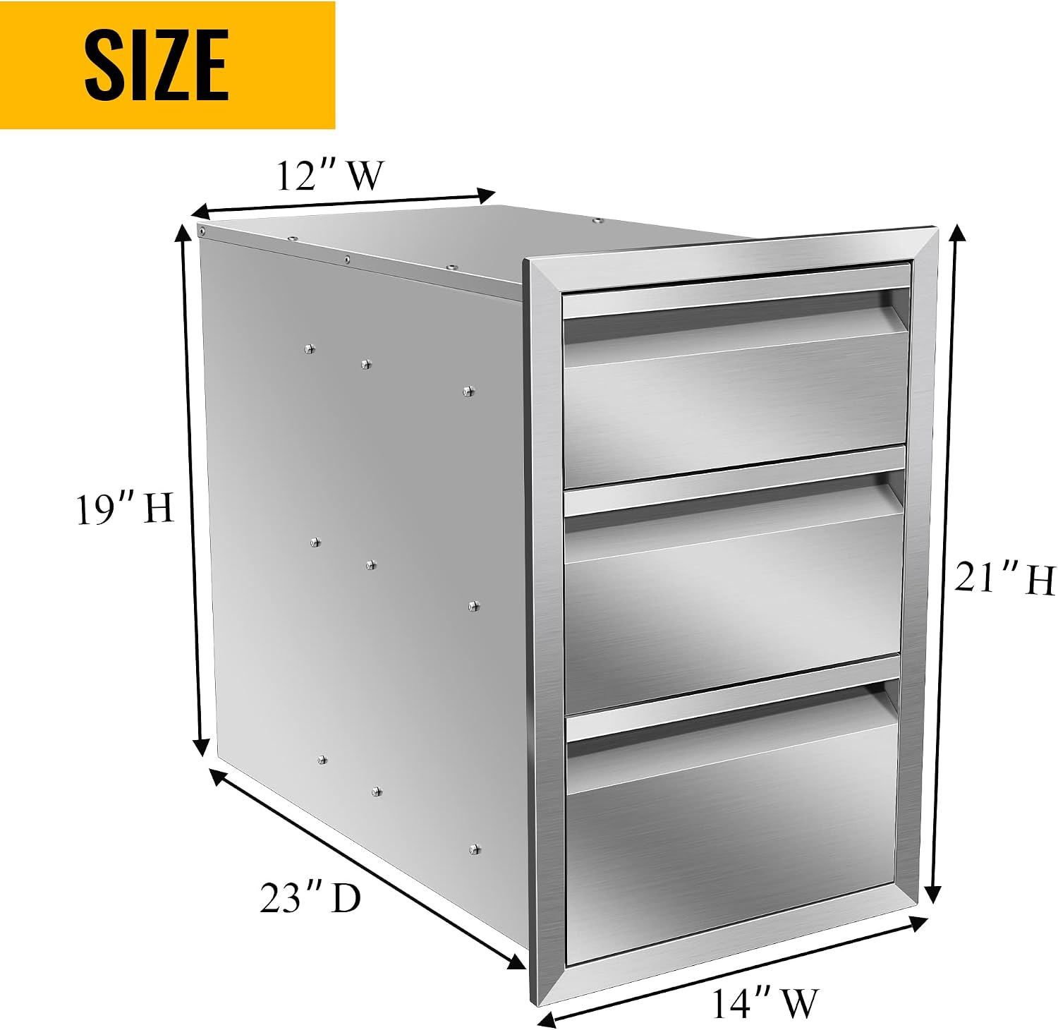 Outdoor Kitchen Drawers 14W x 21H x 23D Stainless Steel Flush Mount BBQ Triple Drawers for Outdoor Kitchen Island, or Patio Grill Station