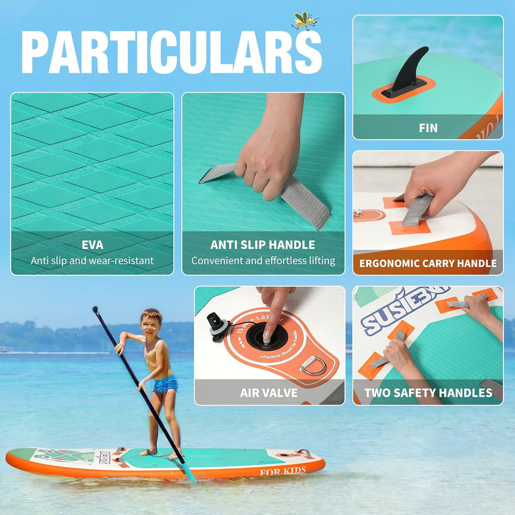 Kids Inflatable Stand Up Paddle Board with SUP Accessories,Wide Stable Design,Non-Slip Comfort Deck, Inflatable Paddle Board for Kids & Children