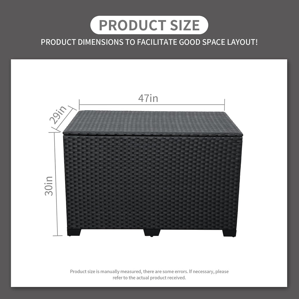 Rattaner Wicker Outdoor Storage Box 140 Gallon Patio Storage Bin with Waterproof Lining Bag Large Deck Box and Cushion Storage Bin Outdoor, Black Wicker