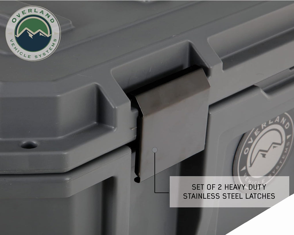 Overland Vehicle Systems 40100001 Dark Gray 53 QT Dry Box Storage with Drain, and Bottle Opener | Waterproof Seal | Heavy-Duty Latches and Nylon Handles | Keeps Gear Safe, Dry and Organized
