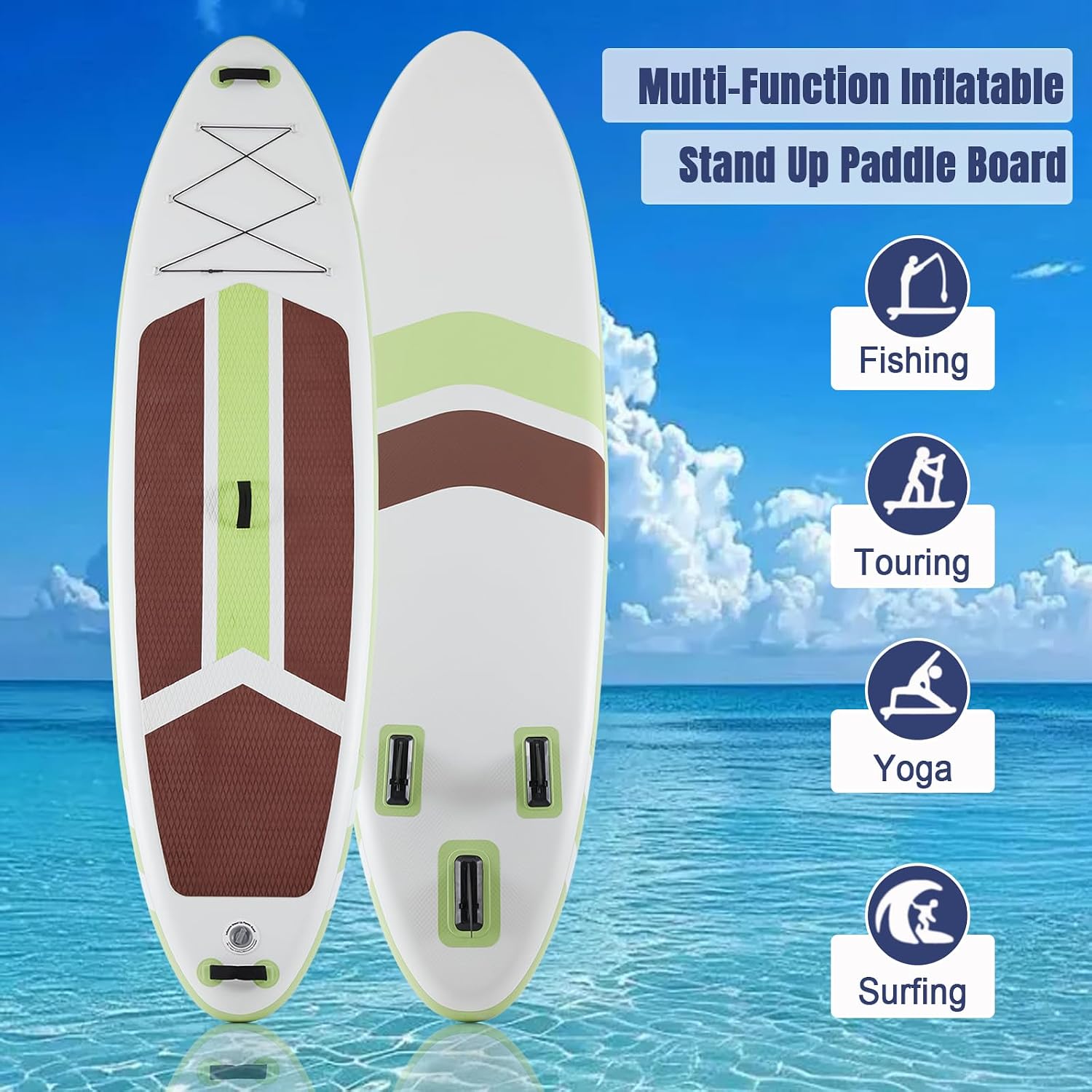 NEWBULIG 33' Inflatable Paddle Board SUP, Stand Up Paddle Board Blow Up with 3 Carry Handles, Non-Slip Deck Pad, Complete Kit with Pump, Leash & Backpack for Beginners/Adults