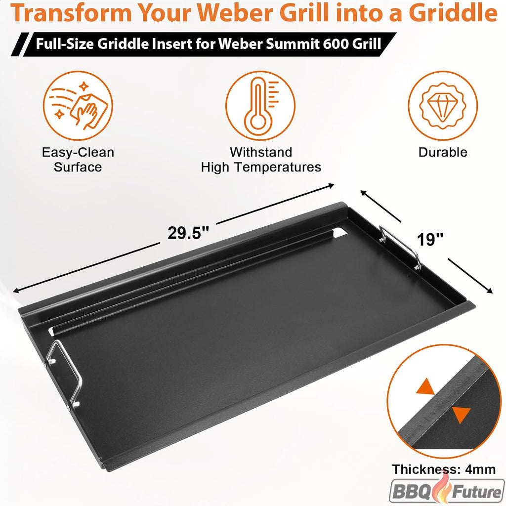 Full Size Griddle Insert for Weber Summit 600 Series E/S 650 640 660 670 Gas Grills With Smoker Box, Heavy Duty Flat Top with Spatula Set for Weber Grill Replacement Parts 67552