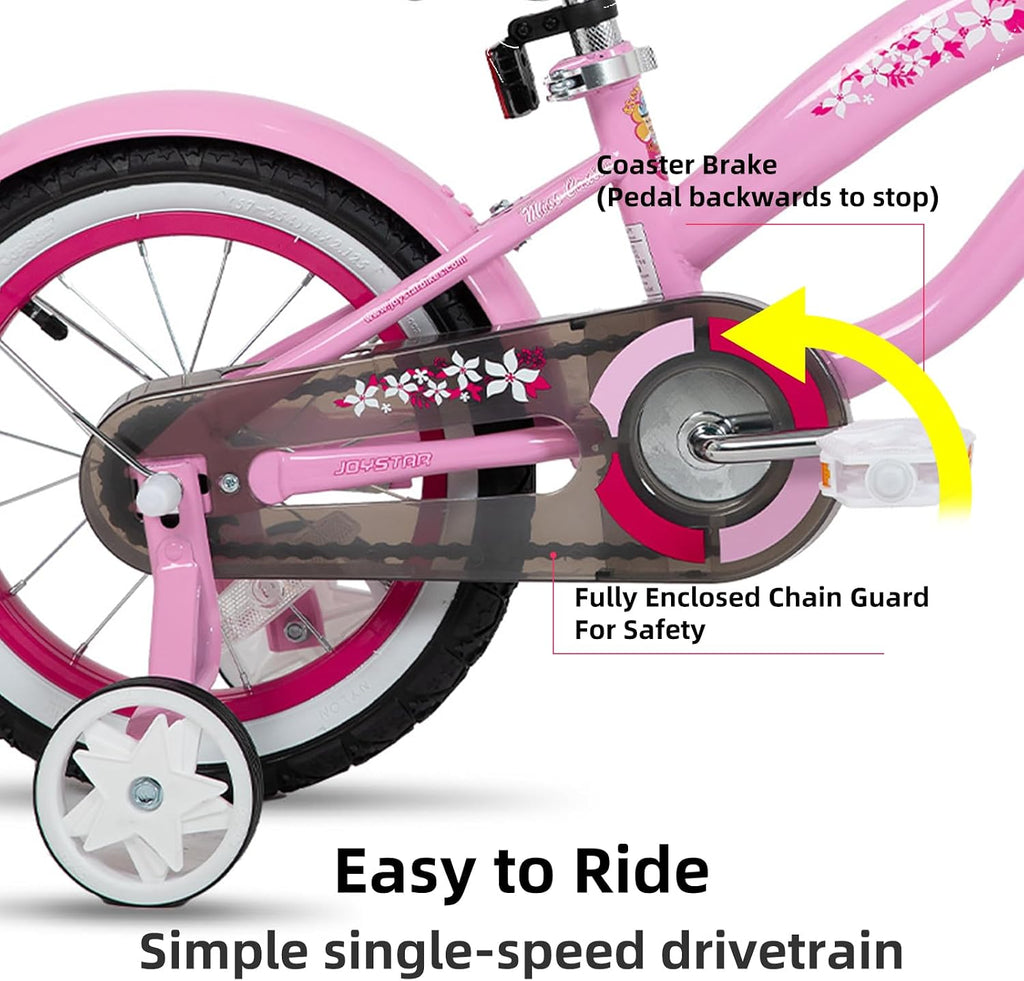 JOYSTAR 12 14 16 Inch Kids Cruiser Bike for Ages 2-7 Years Old Girls & Boys, Kids' Bike with Training Wheels, Coaster Brake, Adjustable Seat & Fenders, Child Bicycles