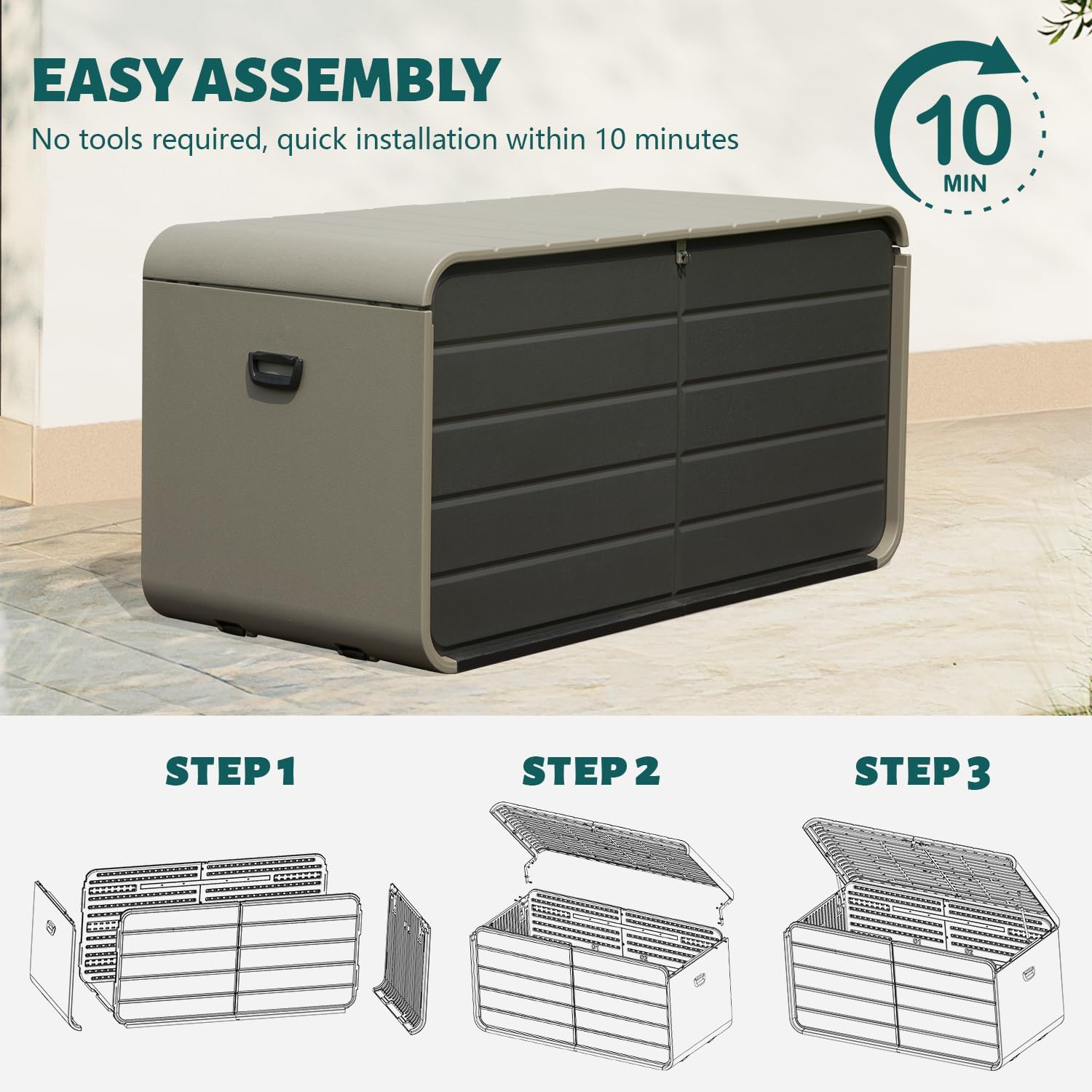 Domi 200 Gallon Outdoor Storage Box – Waterproof, UV-Resistant Deck Box with Lockable Lid for Patio Furniture, Garden Tools, Delivery Packages (Large Resin Storage Bin）