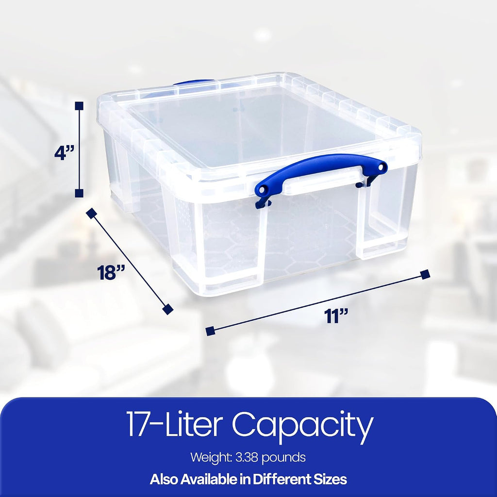Really Useful Box 10 Pack 17L Plastic Storage Bins with Snap Lids and Clip Lock, Clear