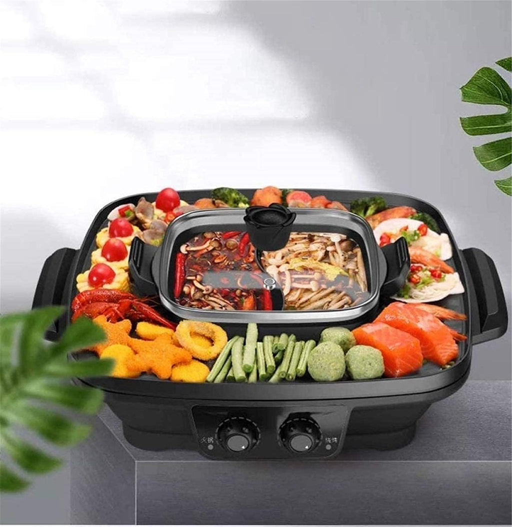 Electric BBQ Grill Indoor Electric Griddle Grill Teppanyaki BBQ Hot Plate Camping, Non Stick, Adjustable Temperature 2200W (Color : Gold, Size : One)