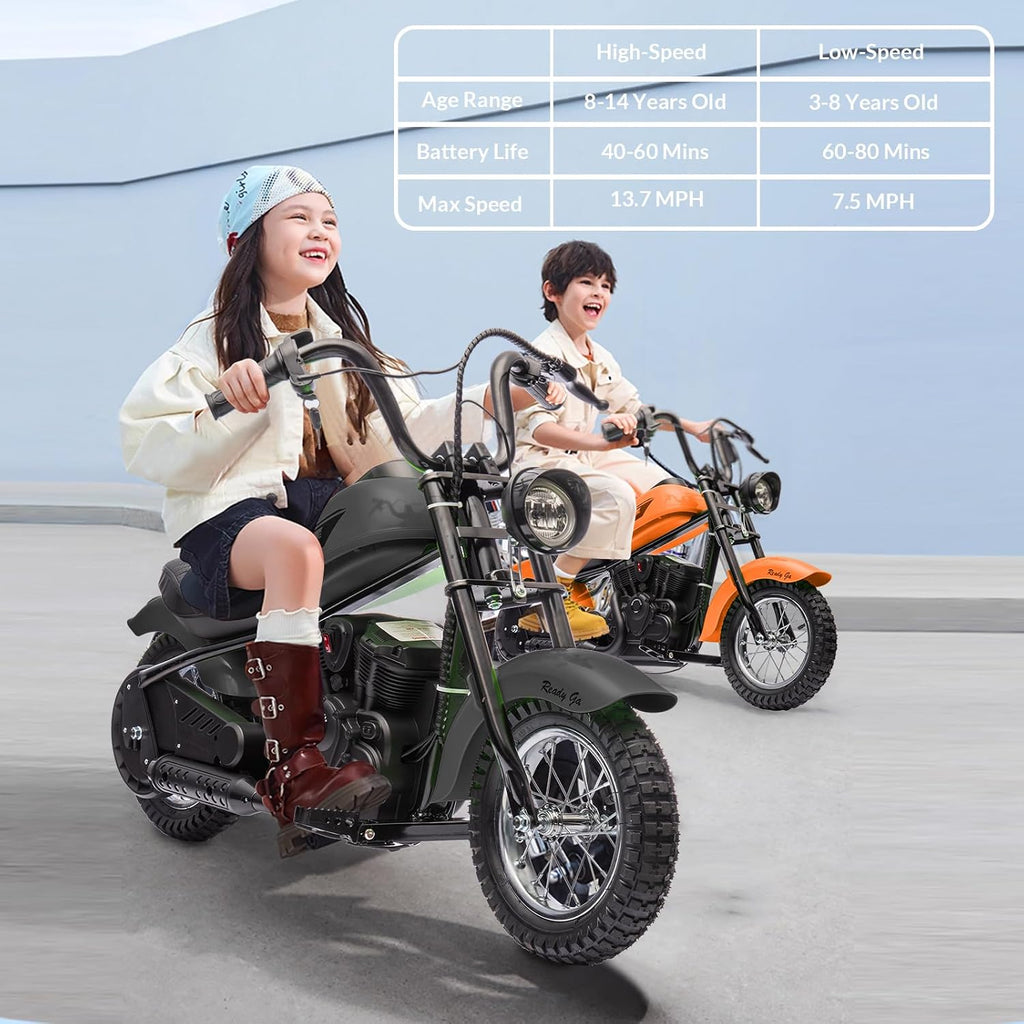 Garveelife Electric Dirt Bike, 15 Mph & 150lb Max, 24V Ride On Toy for Big Kids w/Led Lights & Power Display, 300W Chain-Driven Motor, Two Speed, Handbrake, Leather Seat, 12' Air-Filled Tires, Black