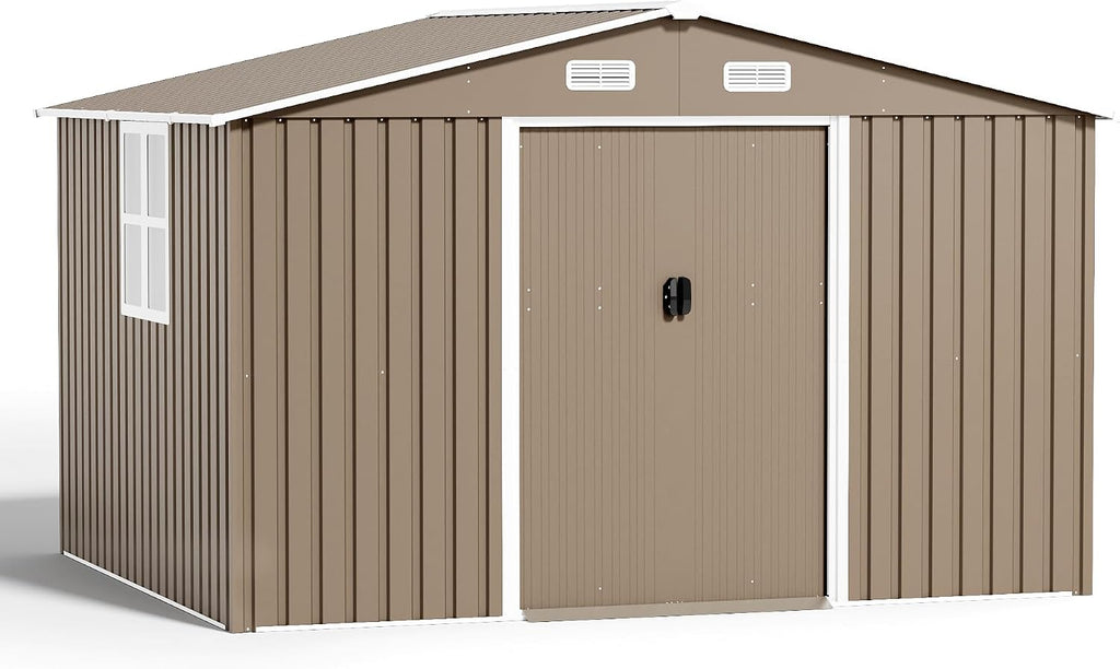 Kurapika Outdoor Storage Shed, 10x8FT Large Metal Tool House with Opening and Lockable Door, for Garden, Patio, Backyard, Lawn