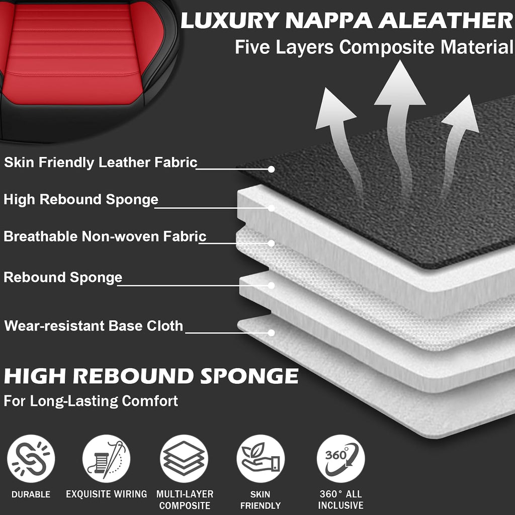 Car Seat Cover Full Set for Toyota Grand Highlander Seat Covers 2024-2025, Nappa Leather Waterproof Seat Covers For Cars, Airbag Compatible, Universal Automotive Seat Covers(Luxury Full Set/Black Red)