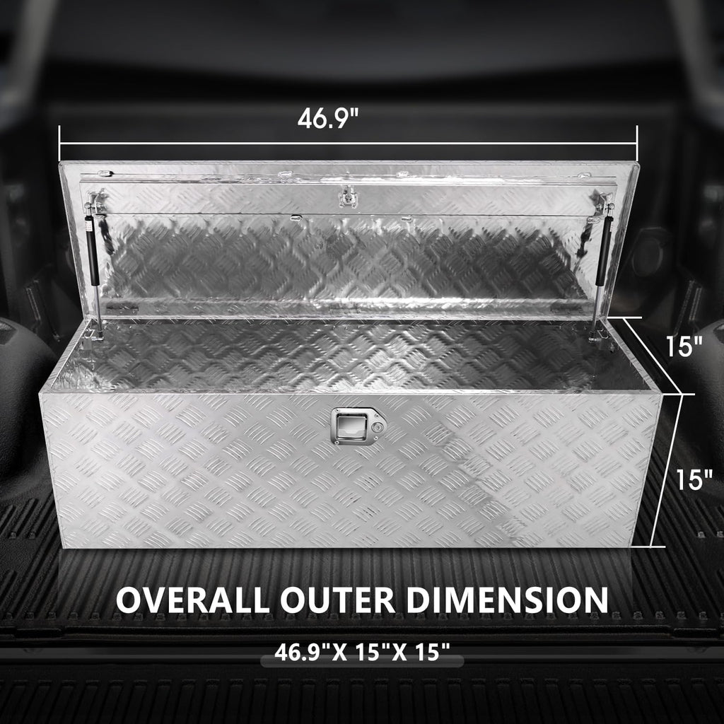DNA MOTORING Truck Tool Box Lockable Storage Box, Truck Bed Tool Box Truck Bed Organizer Aluminum Truck Tool Boxes for Bed of Truck, w/Lock & Keys, 47'L X 15' D X 15' H Silver, TBOX-T5-001-ALU