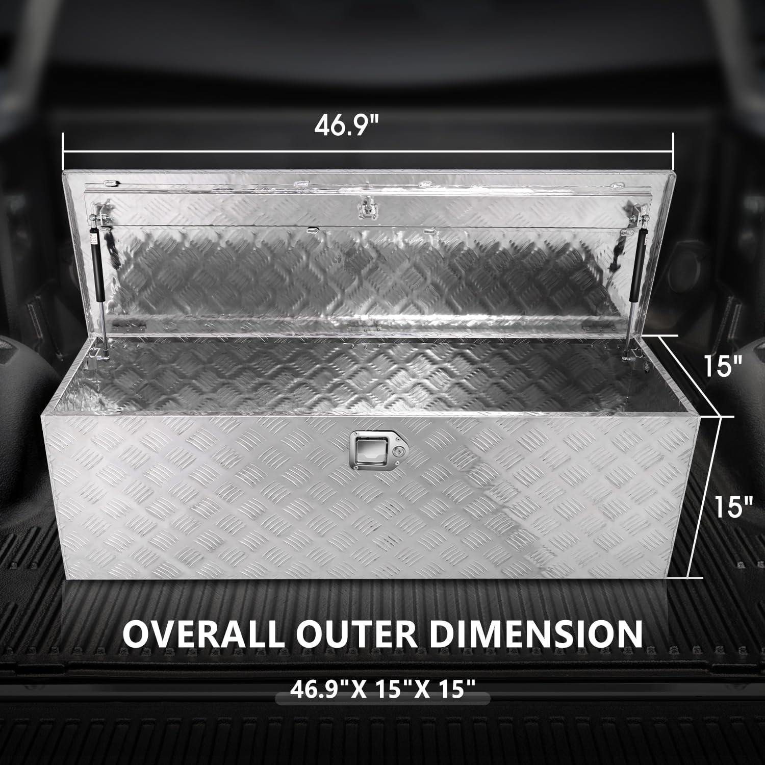 DNA MOTORING Truck Tool Box Lockable Storage Box, Truck Bed Tool Box Truck Bed Organizer Aluminum Truck Tool Boxes for Bed of Truck, w/Lock & Keys, 47'L X 15' D X 15' H Silver, TBOX-T5-001-ALU