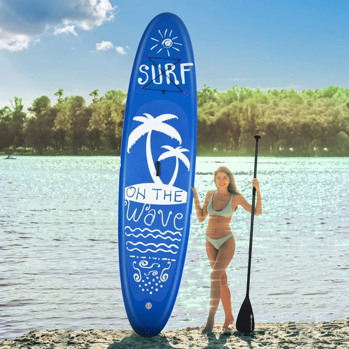 GYMAX Paddle Board, Inflatable Stand Up Paddle Board with SUP Accessories, Removable Fin, Paddle, Pump, Leash & Carry Bag, Blow Up Paddle Boards Standing Boat