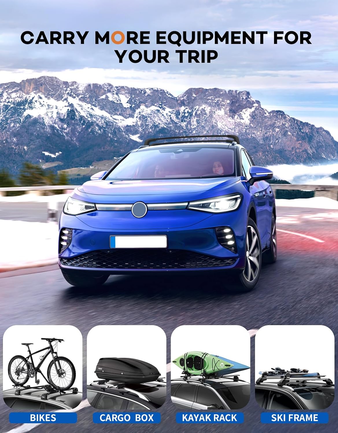Wonderdriver Roof Rack Cross Bars 300lbs Compatible with Volkswagen VW ID4 ID.4 2021-2026, Lockable Heavy Duty Aluminum Roof Rails Crossbars Cargo Canoe Black Rooftop Cargo Carrier.